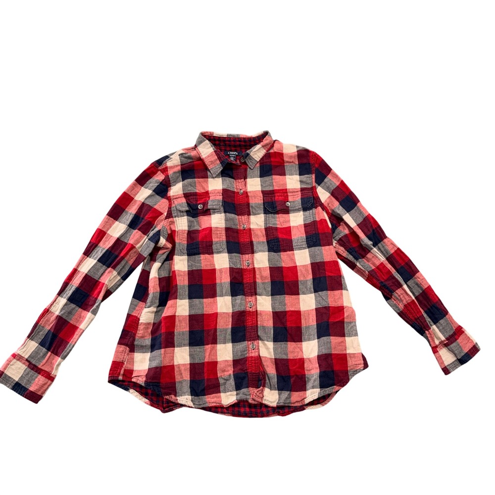 Chaps Womens XXL Red Navy Blue Plaid Long Sleeve Button Down Shirt Pockets